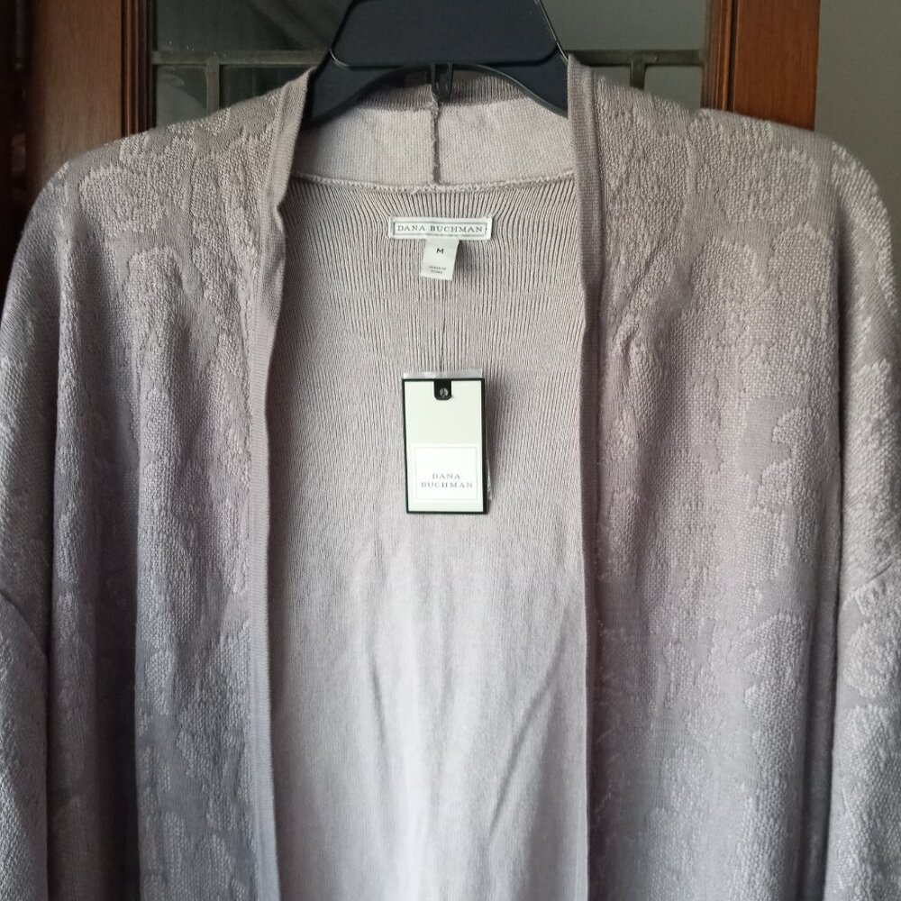 Dana Buchman Grey Damask Open Cardigan Sweater Kimono sz M NWT /B8 - Picture 7 of 10
